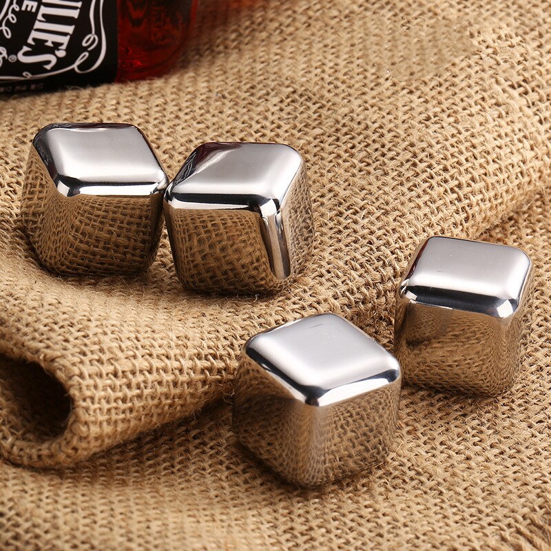 Whiskey Stainless Steel Ice Cubes Wine Cooler Reusable Ice Cubes 2 4 6 8 Pecs Whiskey Wine Metal Ice Cubes Stainless Steel