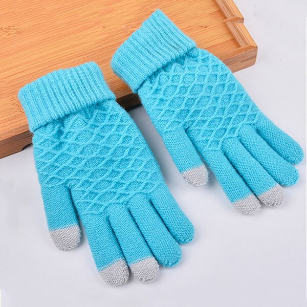 Winter Warm Vogue Solid Knitted Full Finger Gloves Mittens For Smart Phone Touch Screen FS99