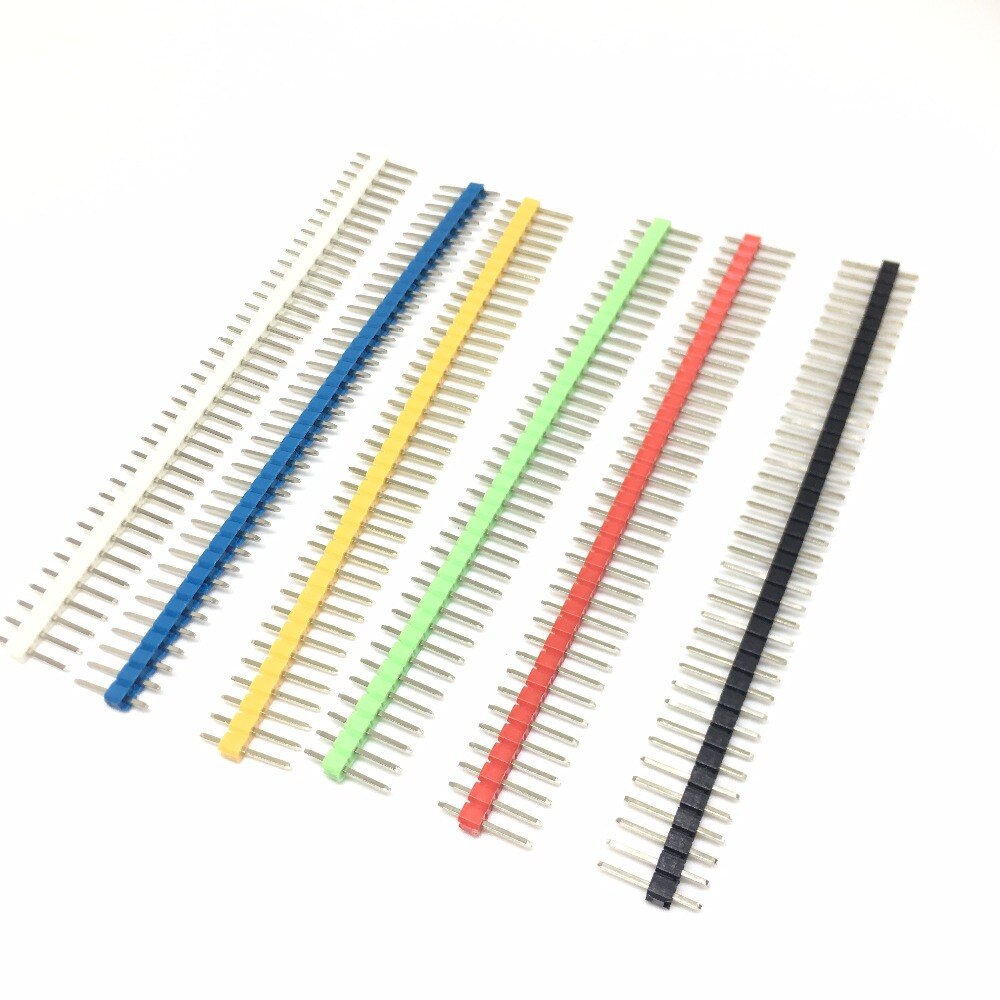 1x40P cabezal de Pin macho de 40 pines 10 Uds., tira de 2,54mm de largo, azul, blanco, verde, amarillo, conector en 5 colores de