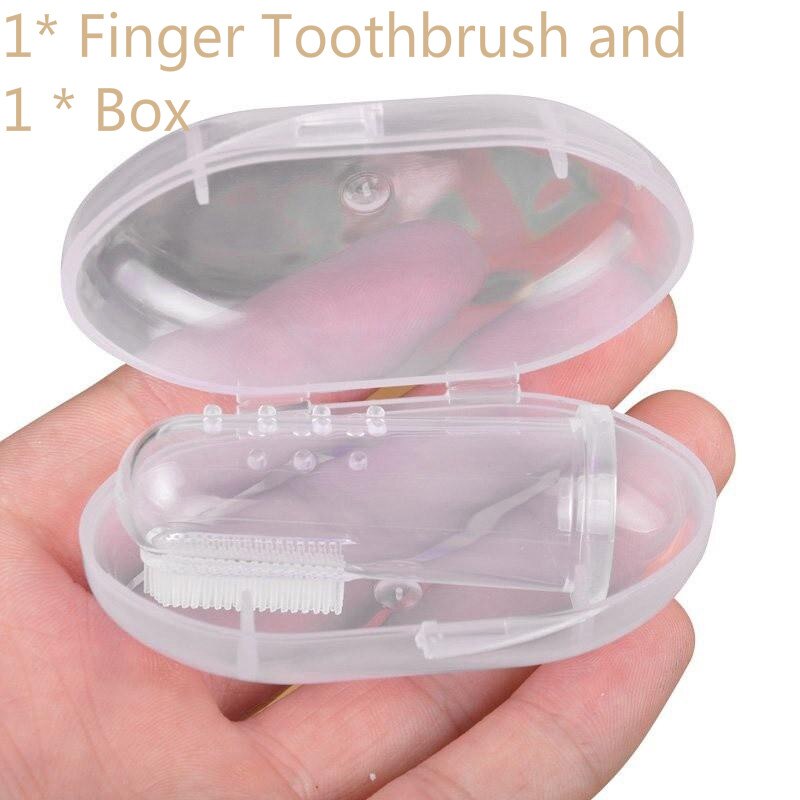 Baby tandbørster blød silikone finger tandbørste massage børste rene tænder med kasse til baby kæledyr spædbarn tandbørste gummi værktøj: 03 hvide