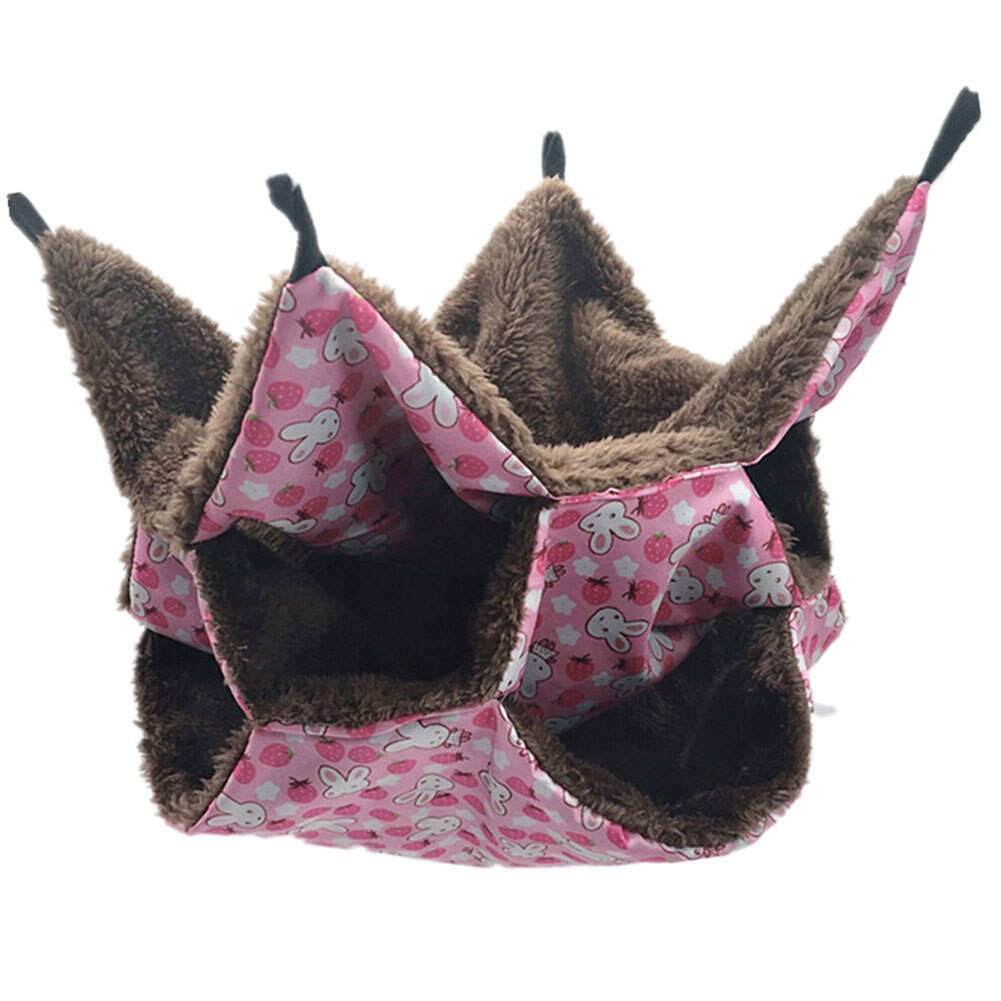 Hamaca de algodón para mascotas, cama para roedores, casa de 3 capas, cálida, hamaca colgante para ratas y hámster, jaula columpio, nido para dormir, suministros para mascotas: Rosa