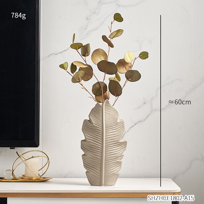 Bathroom Decoration Accessories Ceramic Vase Leaves Model Modern Home Decoration Flower Vase Living Room Decoration White Vases: Combination O