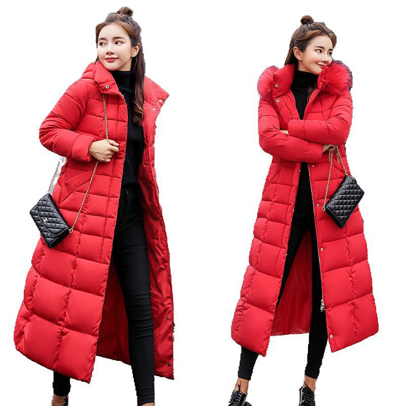 chaquetas de mujer x-long delgada mujer chaqueta de invierno algodón acolchado cálido grueso señoras abrigo abrigos largos Parka