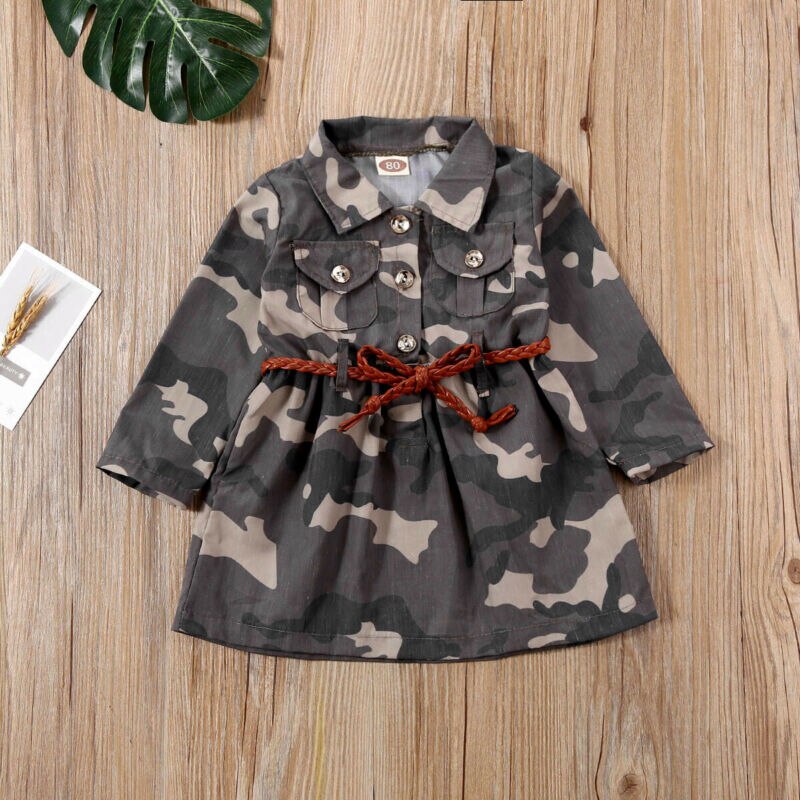 Spædbarn baby dreng pige langærmet camouflage trenchcoat + bælte sommer tøj