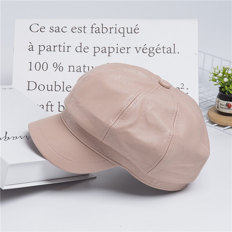 Vrouwen Lederen Baretten Hoed Franse Kunstenaar Beret Hoed Zwarte Baretten Herfst Winter Koreaanse Stijl Stevige Baretten Hoed Caps Voor Vrouwen: Pink