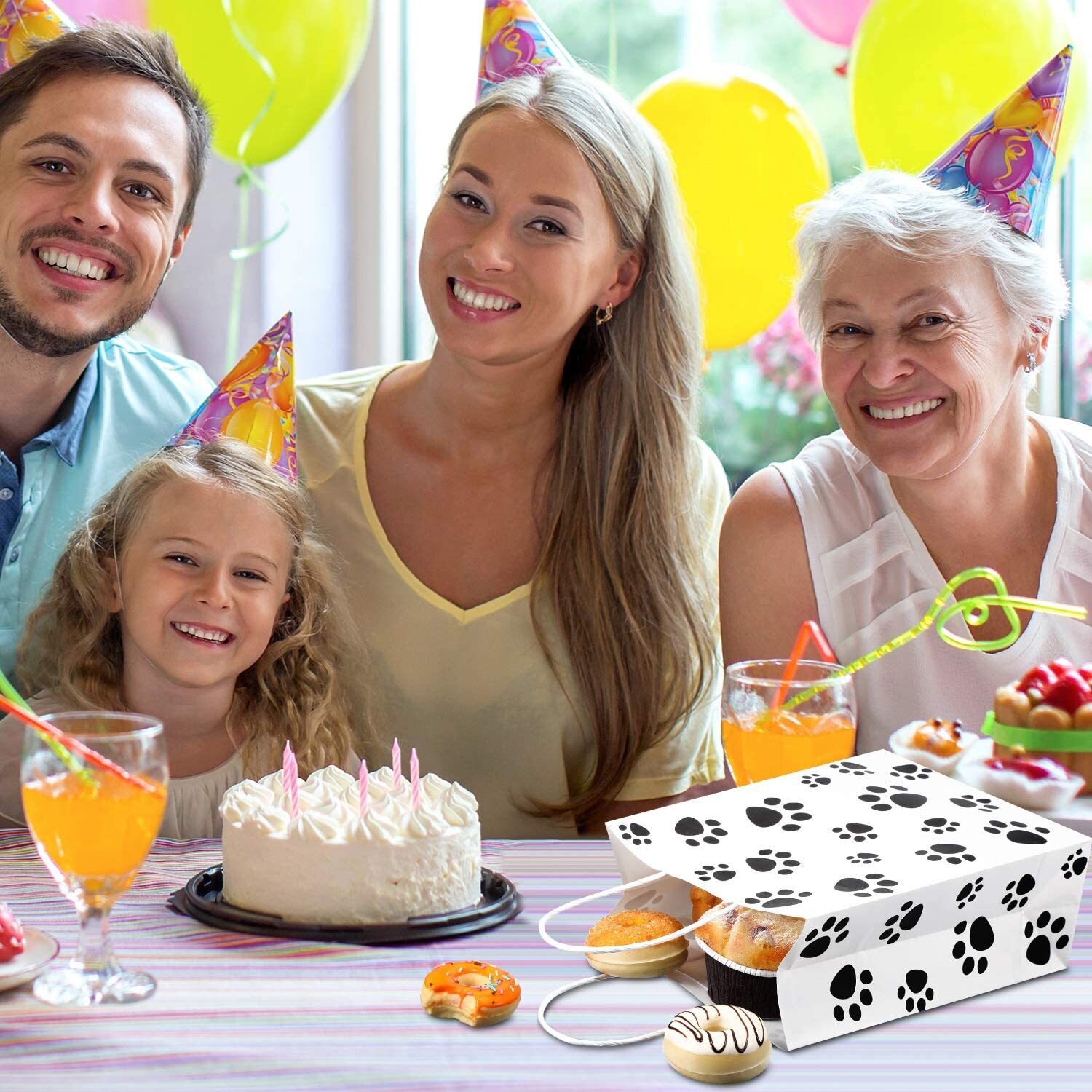 12 stk hundeformet papirpose med håndtag kage slik emballage poser bryllupsfest indretning hvalpe pote print fødselsdag
