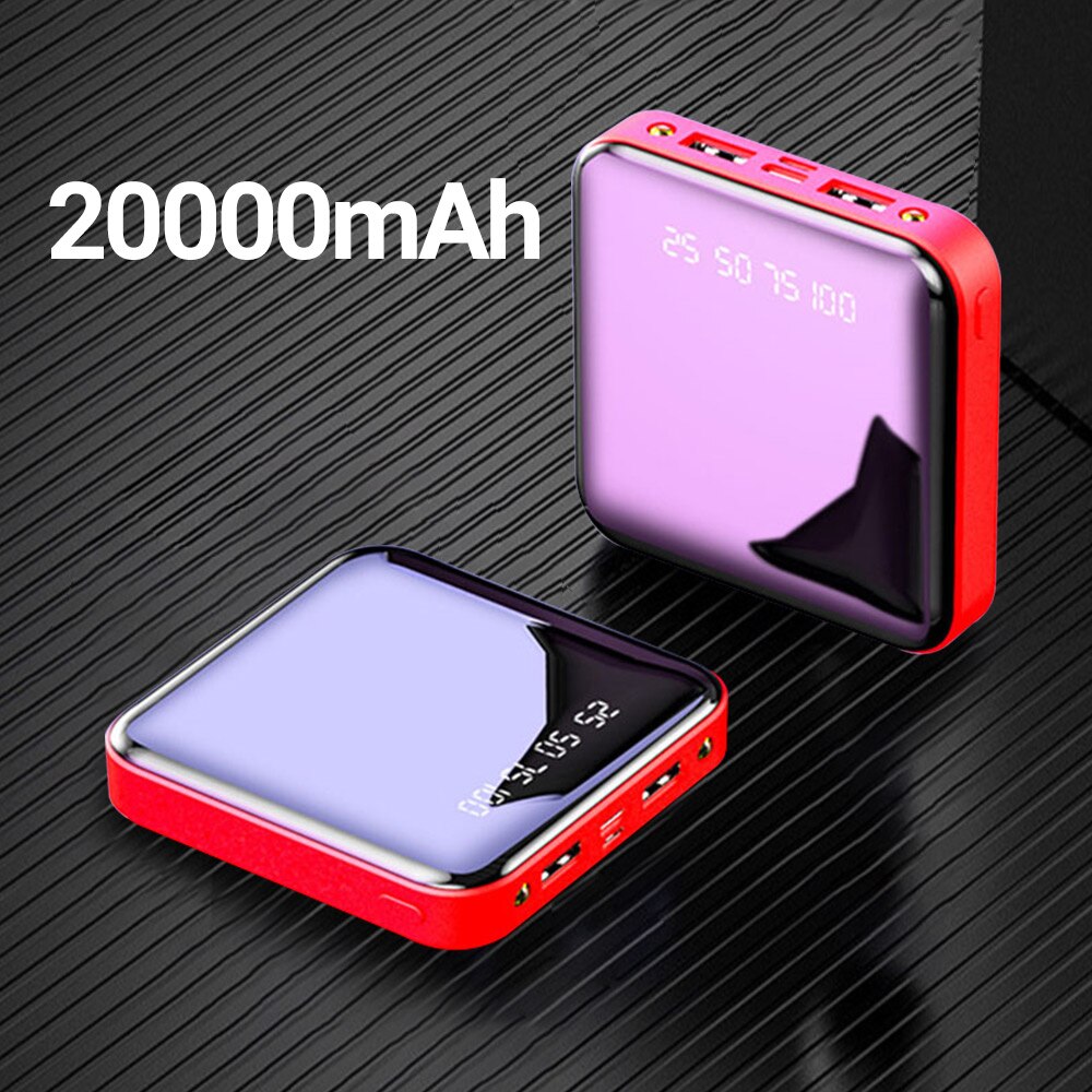 20000mAh Power Bank Portable Charging Poverbank Mobile Phone LED Mirror Back Power Bank External Battery Pack Powerbank: 20000mAh Red