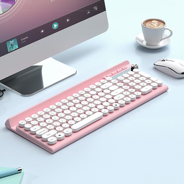Mini Wireless Keyboard Office Keyboard and Mouse Combo Rechargeable keyboard Protable Mini Multimedia KeyFor Android ios Windows: Pink-white set