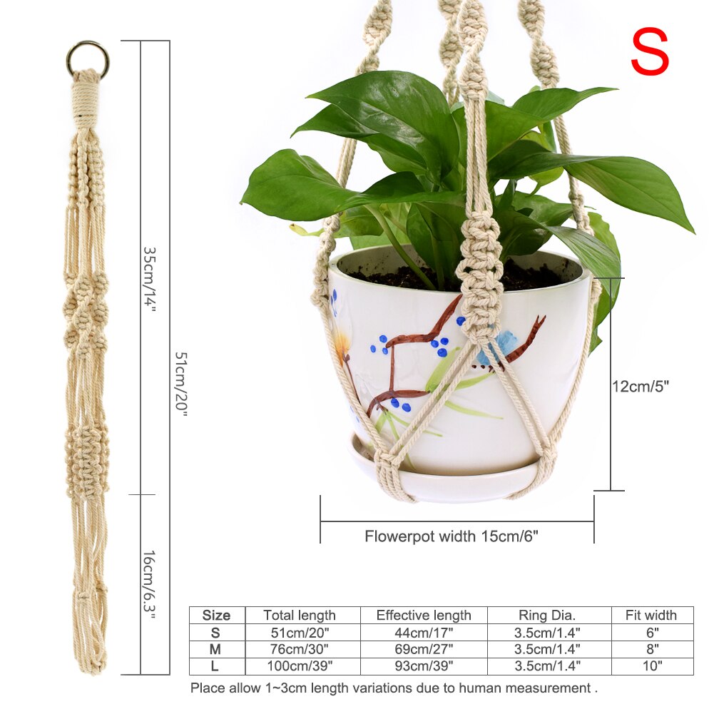 Wituse macrame växthängare krok grytlapp handgjord 100%  bomullssnöre växthängare hängande korghållare enkel/tofs 28 35 46 ": Stil  c 51cm