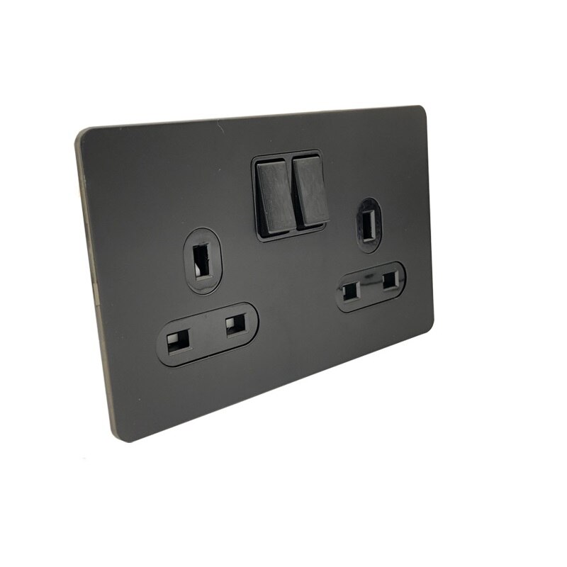 Liwbet Alle Zwarte 1 Gang / 2 Gang / 3 Gang / 4 Gang 2 Way Wall Switch En Roestvrij stalen Paneel Licht Schakelaar En Stopcontact: UK 6 PIN Socket