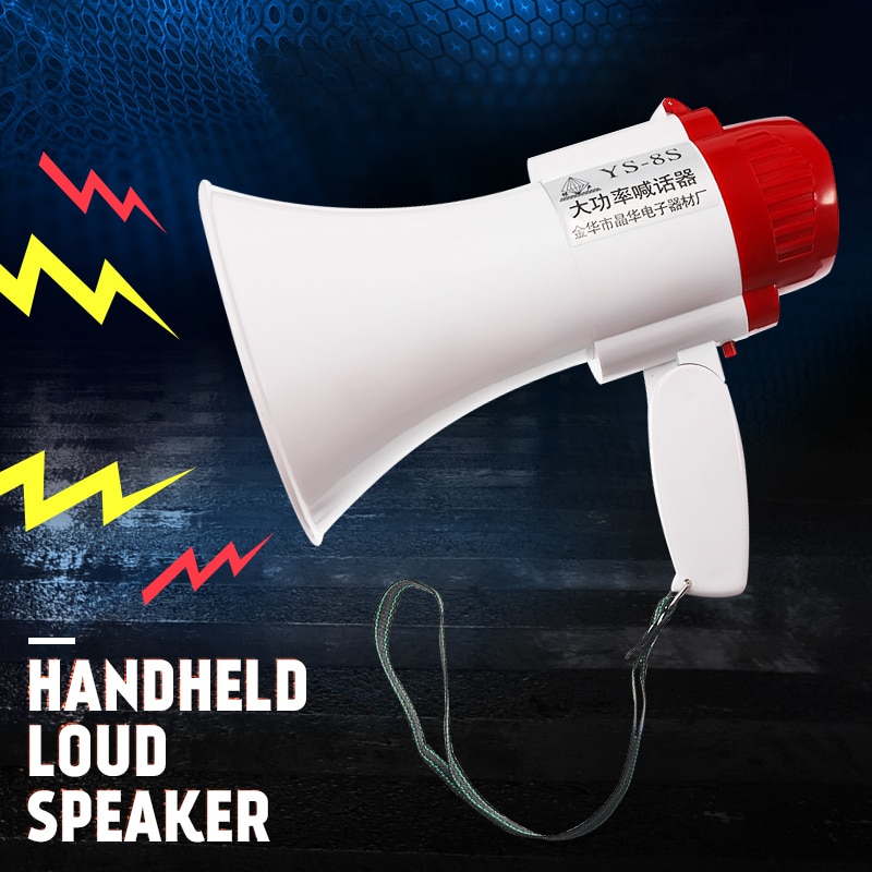 High Power YS-8S Portable Hand Speaker Megaphone Strap Grip Loudspeaker Recording Play Horn Tour Guide Speakers Loud Volume