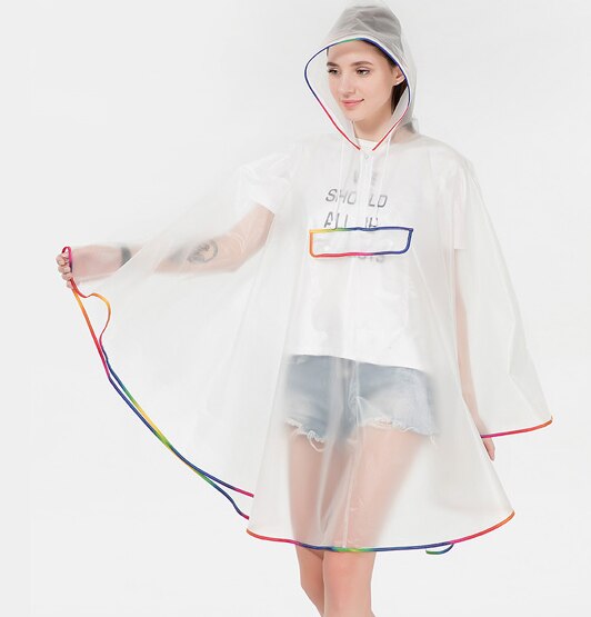 Poncho de lluvia de plástico EVA transparente para mujer, capa impermeable para senderismo y ciclismo, novedad de: Colorful Hem