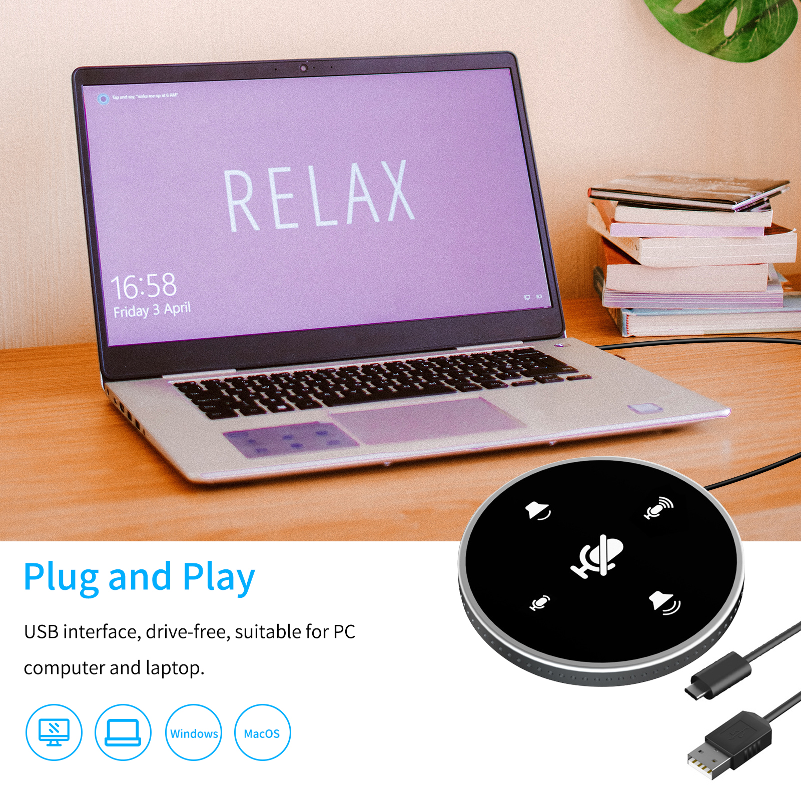 Pöytäkoneen usb-konferenssi kaiutinpuhelin mikrofoni sisäänrakennettu kaiutin 360 ° monisuuntainen pc-tietokone kondensaattorimikrofoni kannettavalle tietokoneelle