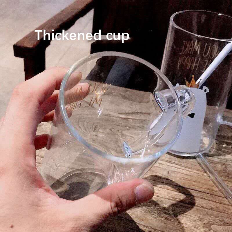 High borosilicate glass Glass Cup Bear Pattern Transparent Glass Bottle Drinking tea cup with Straw with Lid Cute Large Capacity