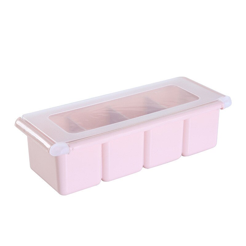 Kjøkken krydder oppbevaring krydderkrukke enkelt lokk krydderboks kjøkkenverktøy salt sukkerbeholder husholdningsoppbevaringsboks: Rosa 4 celler