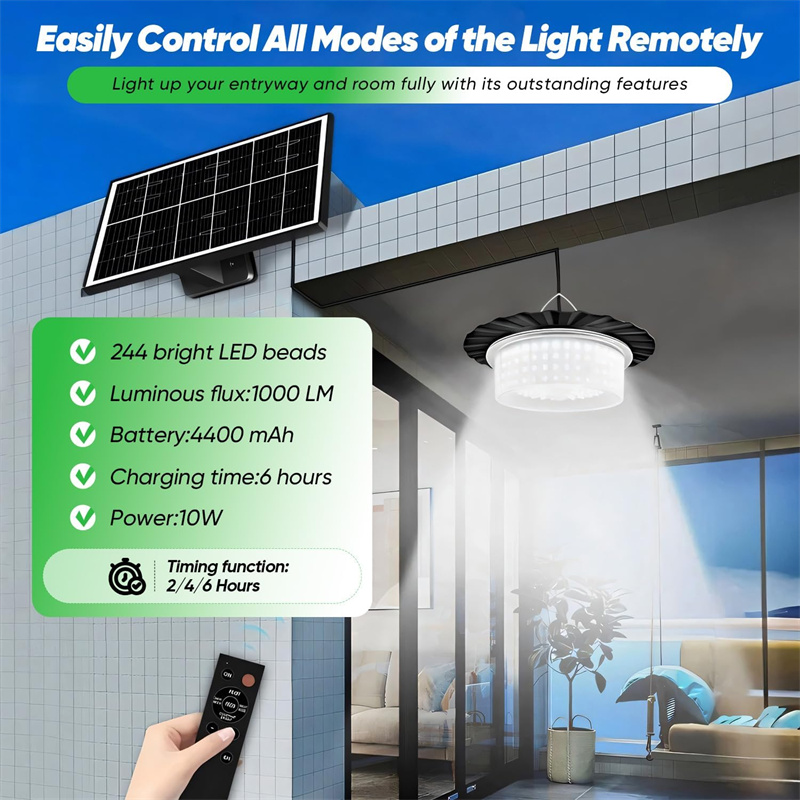 Luz solar para cobertizo interior y exterior, luz colgante 244LED, luz interior solar con sensor de movimiento con control remoto para garaje de patio doméstico