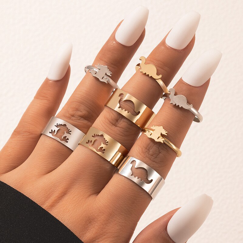 LATS-Anillos abiertos para mujer y niña, joyería gótica, Punk, negra, Vintage, Simple, Animal, mariposa, estrella, Luna, corazón, llama