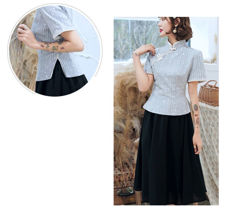 Sheng Coco Vrouwen Qipao Blouses Katoen Linnen Hanfu Overhemd Tweedelige Set Cheongsam Tops Pak Vintage Chinese kleding