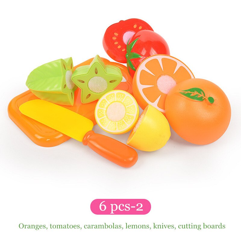 children kitchen toys Plastic fruits and vegetables toys cutting veget fruit toy Pretend Play food pizza kitchen kids toys: 6 PCS-2