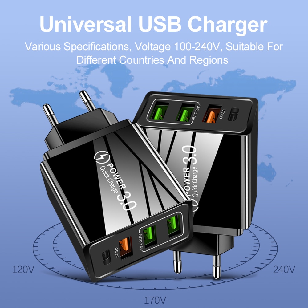 3 Prot Fast Charging PD 20W Quick Charge 4.0 3.0 USB Charger Mobile Smartphones Charger For iPhone 12 11 XS Samsung Xiaomi