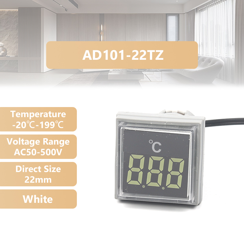 Termómetro Digital LED cuadrado redondo, luces de señal, medidor de temperatura, Sensor Detector, 20-199 Celsius, 50-500V CA, 22mm: Blanco