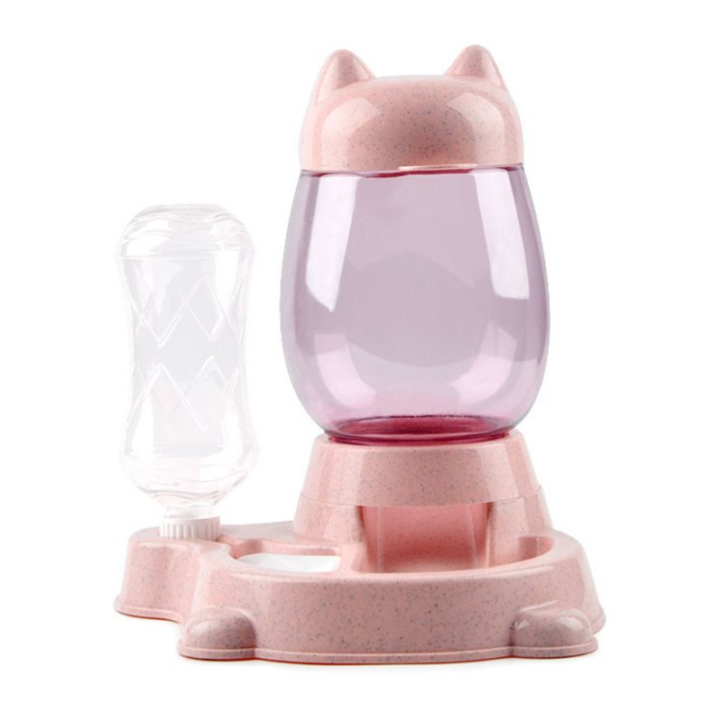 2 in 1 2.2l huisdier automatische voerbak hond kat 528ml drinkbakken grote capaciteit voerdispenser voor huisdier kat hond: Roze