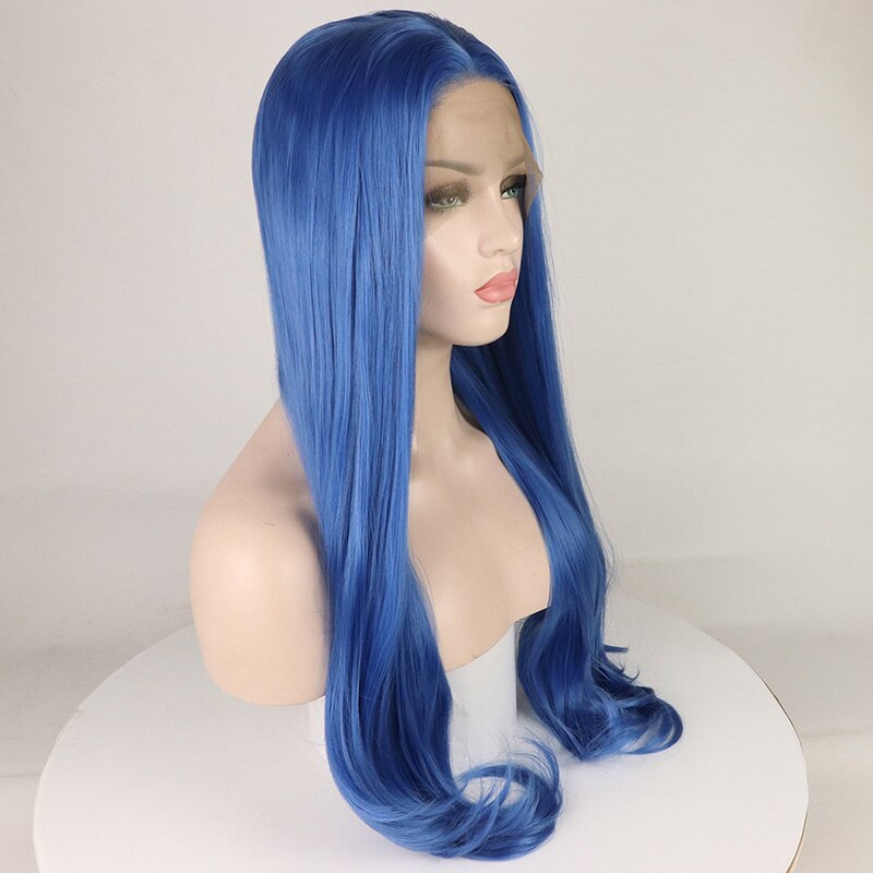Marquesha Dark Blue Synthetic Lace Front Wig Realistic Looking Long Straight Lace Front Synthetic Wigs For Women