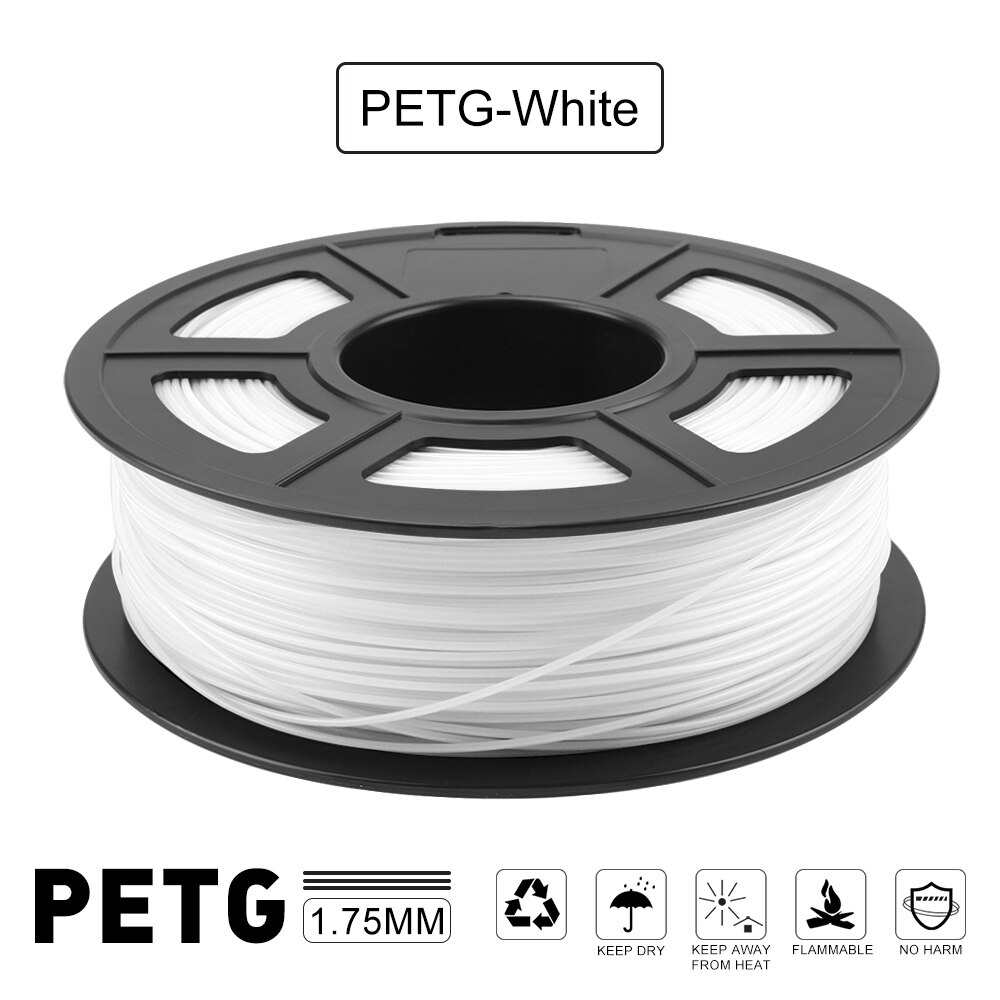 Hiprecy PETG 3D Printer Filament 1.75mm Dooling Material Black Color PETG 3D Filament Consumables 1KG/2.2LBS: white