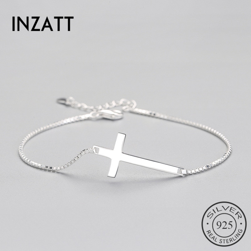 INZATT Punk Genuino Argento 925 Croce D&#39;argento Del Braccialetto Per Le Donne di Compleanno Del Partito Catena Box Squisito FINE Jewelry Regalo di Estate
