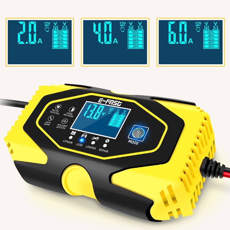 Yinleader Batterijlader voor auto, 10 A, 12 V/24 V, 5 A, intelligente volautomatische oplader met lcd-display, voor autoaccu en motorfiets