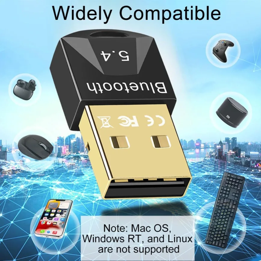 5.4 USB Bluetooth Adapter Wireless 5.3 5.0 Bluetooth Dongle Receiver for PC Laptop Win 11/10/8//7 Headset Speaker Keyboard Mouse