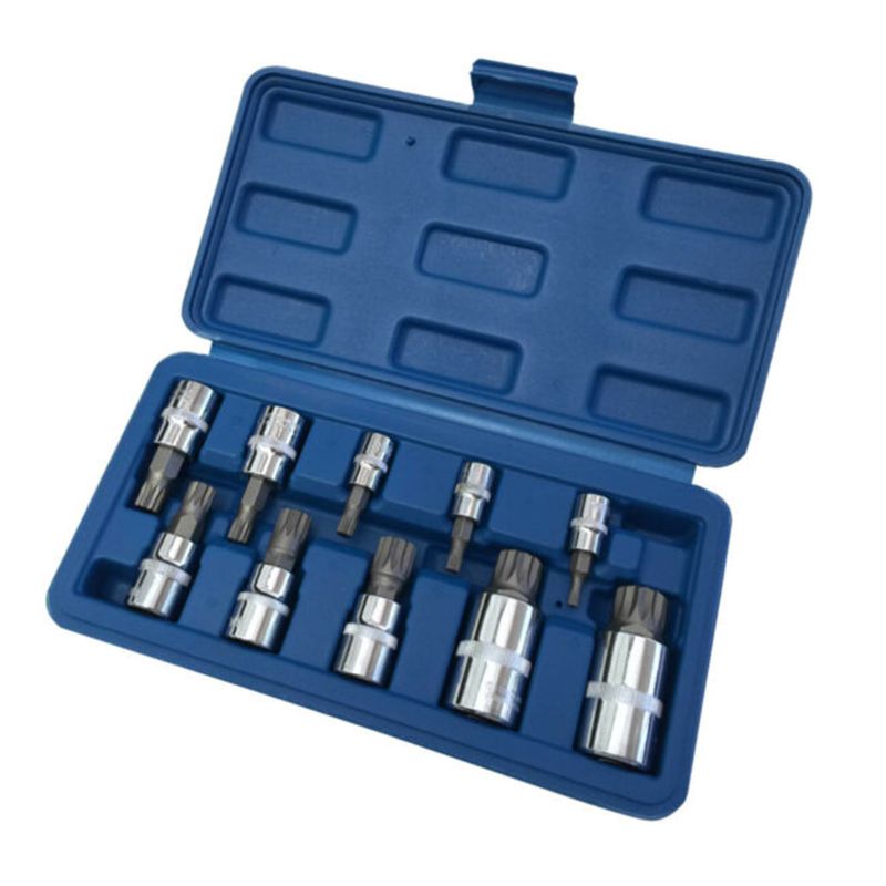 10 Pcs XZN 12 Point Triple Square Spline Bit Socket Set Tamper Proof with Case