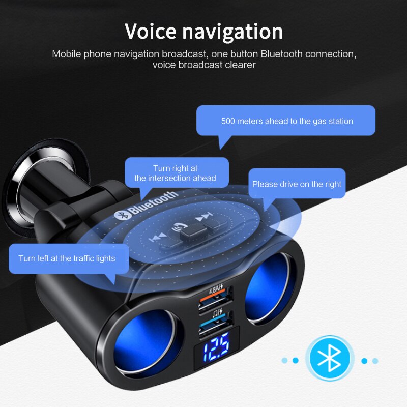Car MP3 Player Bluetooth 5.0 Car Handsfree FM Transmitter Cigarette Lighter Dual USB Charger Expand Support U Disk Music Play