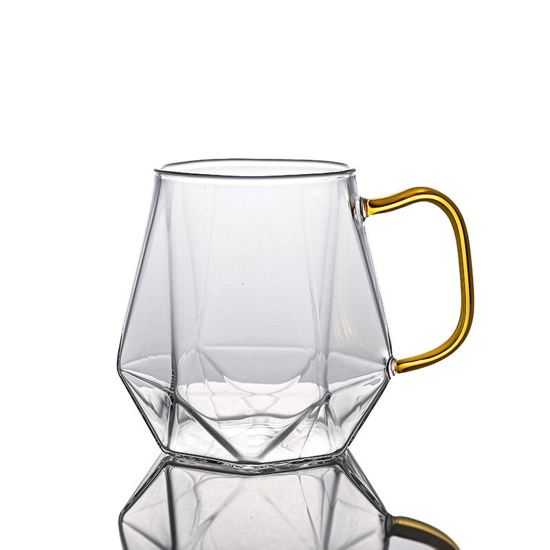 Diamant Patroon Glas Water Jug Transparante Home Karaf Warm Koud Water Pitcher Hittebestendige Koffie Theepot Met Bamboe Houten Deksel: 1 Glass