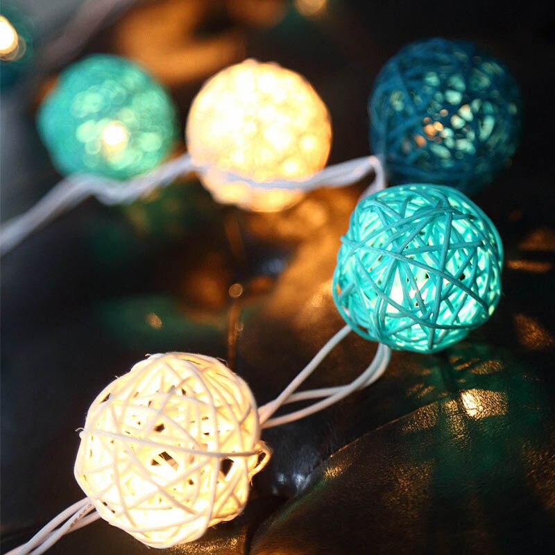 Guirlande décorative pour arbre de noël | Guirlande lumineuse en rotin Turquoise, ballon canne d'intérieur à paillettes à piles pour décor de boutique de fête: C / 165cm 10bulbs