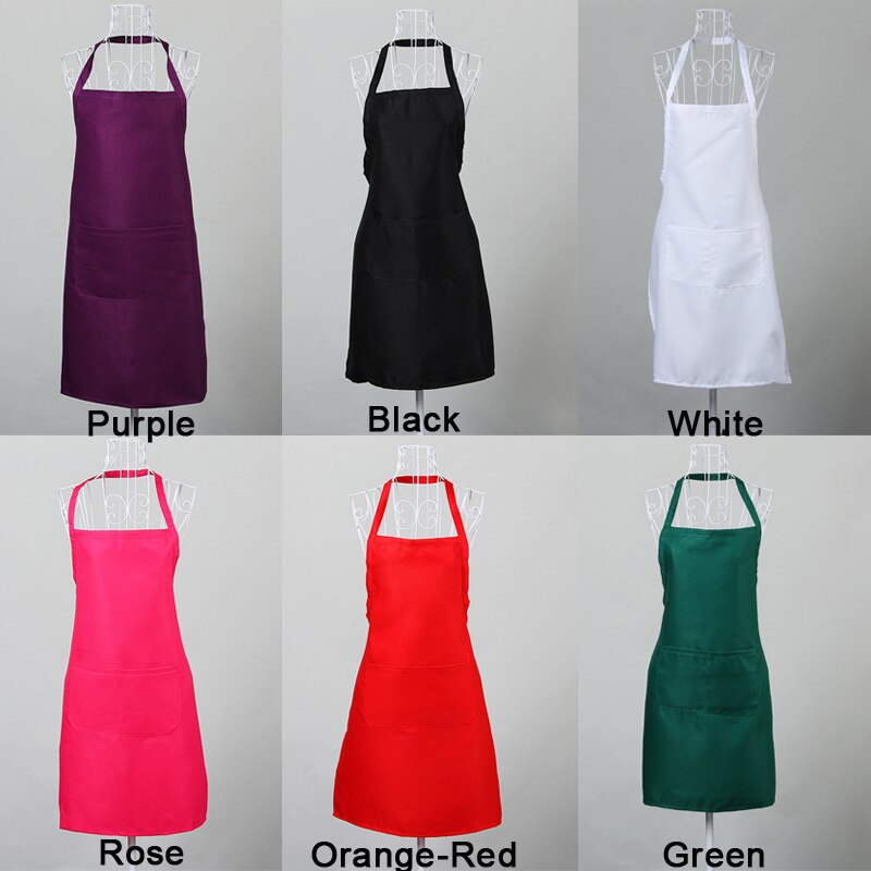 Waterproof Apron Washable Polyester Dual Pockets Unisex Kitchen Pinafore For Waiter Chef Orange-Red Purple Green Household Clean
