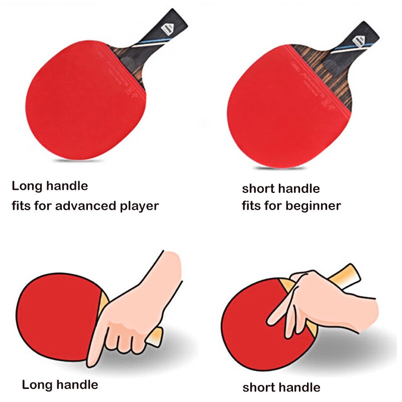 1 conjunto de 6 estrelas tênis de mesa bat 7-camadas profissional raquetes de ping pong longo punho curto fibra de carbono ping pong paddle carry bag