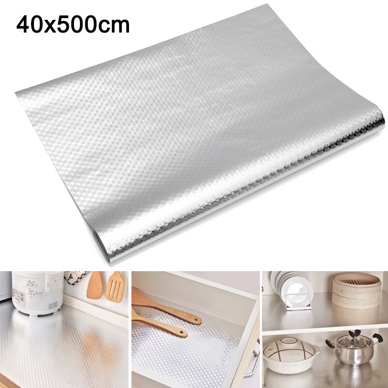 Self Adhesive Waterproof Oil-proof Aluminum Foil Wallpaper Kitchen Stove Wall Sticker D1: 40x500cm