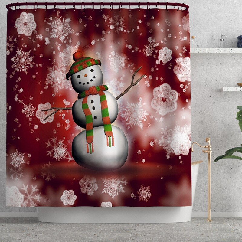 Kerst Badkamer Mat Douchegordijn Gedrukt Douchegordijn Sneeuwpop Bad Mat Anti Slip Mat Microfiber Badkamer Bad Rug: Shower Curtain-297