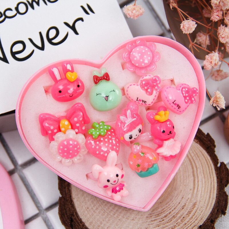 12pc/set mixed rabbit flower love box birthday party cartoon ring children's ring birthday year Christmas: Y31-1