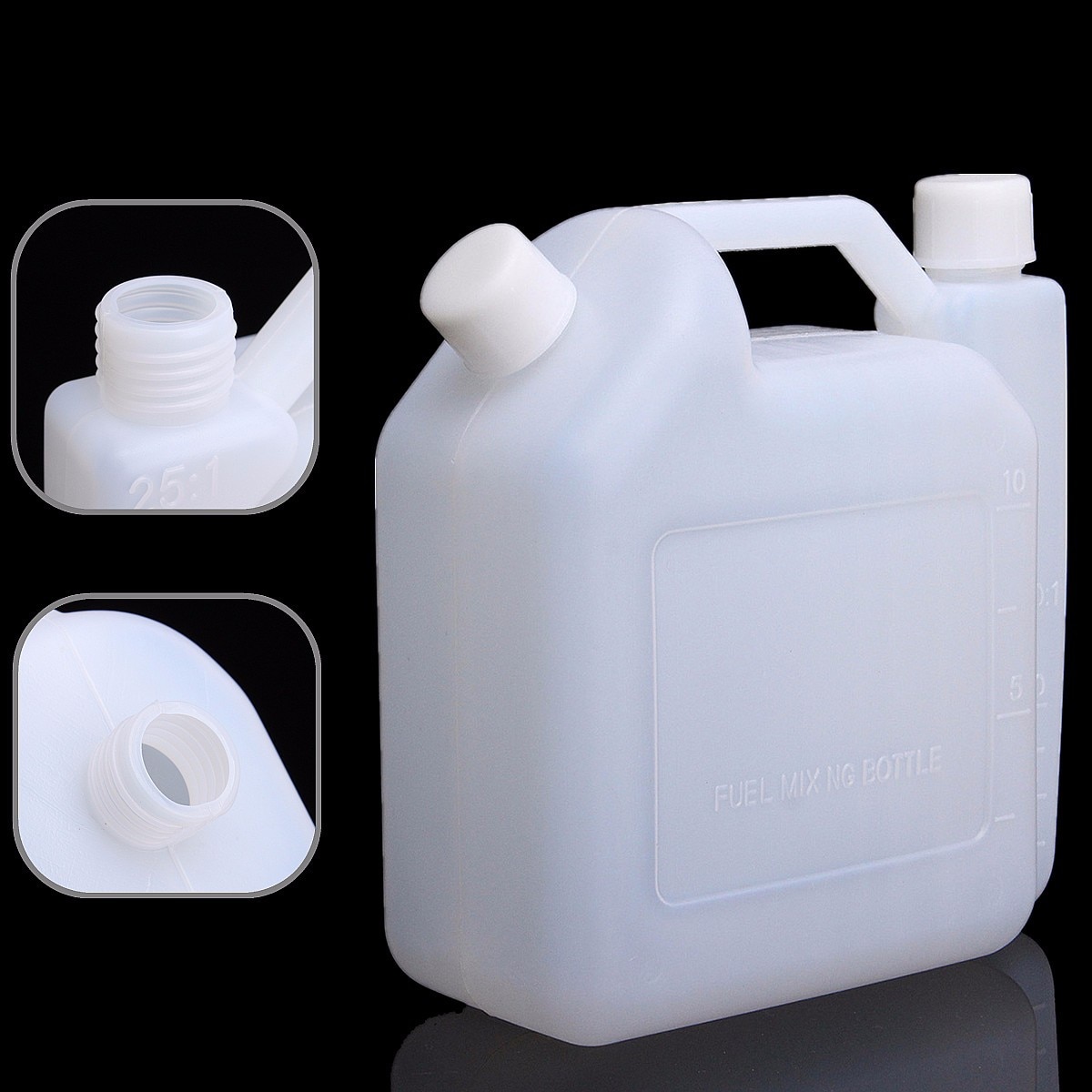 Tanque de 1 litro para botella de mezcla de gasolina y aceite de 2 tiempos para cortadora de motosierra 1:25, tanques de combustible de plástico blanco de 15,5x7,3x16,3 cm