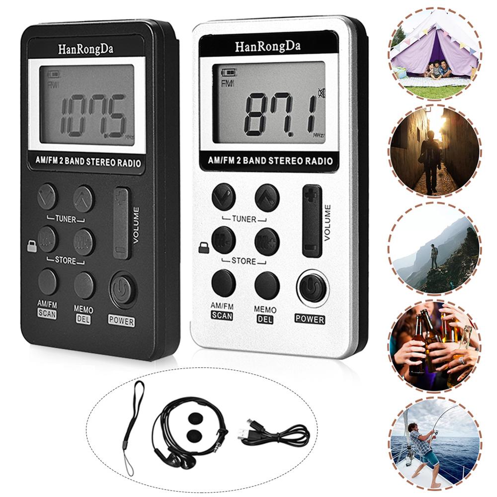 Portable Radio Rechargeable Battery FM/AM Radio with LCD Display Adjustable Volume 3.5mm Earphone