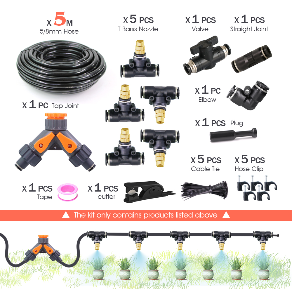 Garden DIY 8mm PE Hose Brass Nozzle Sprayer System Mist Sprinkler 45/60/80/100W Self-Priming Pump Automatic Atomized Irrigation: black