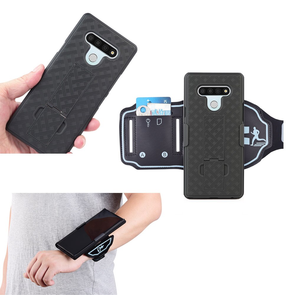 2in1 Armband Phone Case Sports Running Arm Band Wristband Holder Belt Clip Case For LG Stylo 6 Hard Back Shell Cover