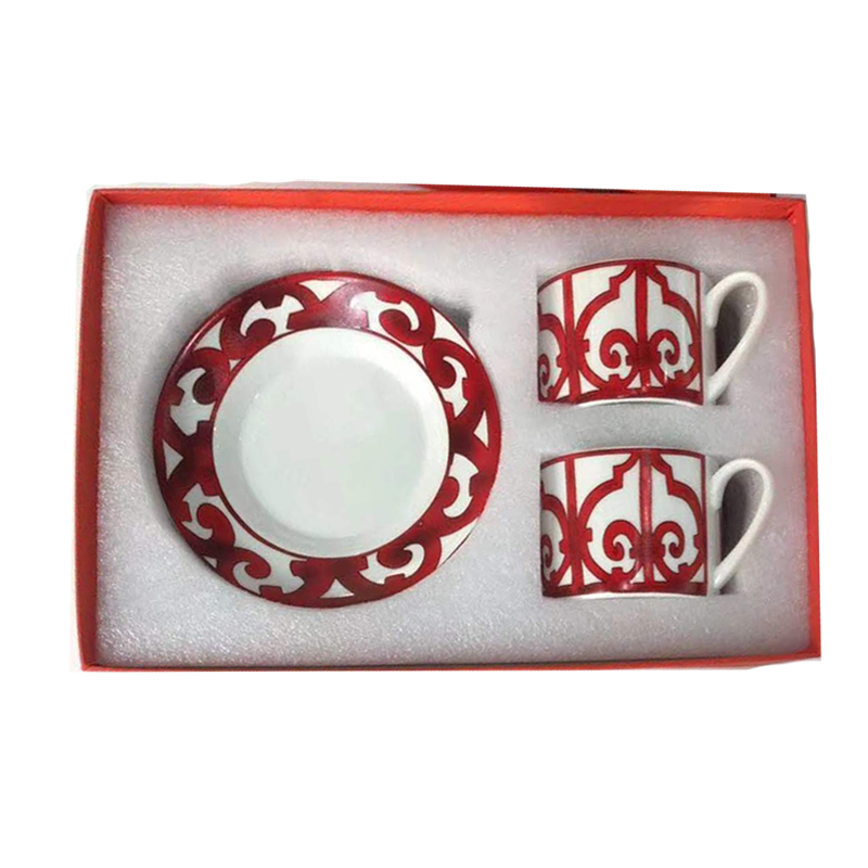 style catering bone china cup multi-style simple ceramic coffee cup and saucer dish with pattern set 2 set with box: 9
