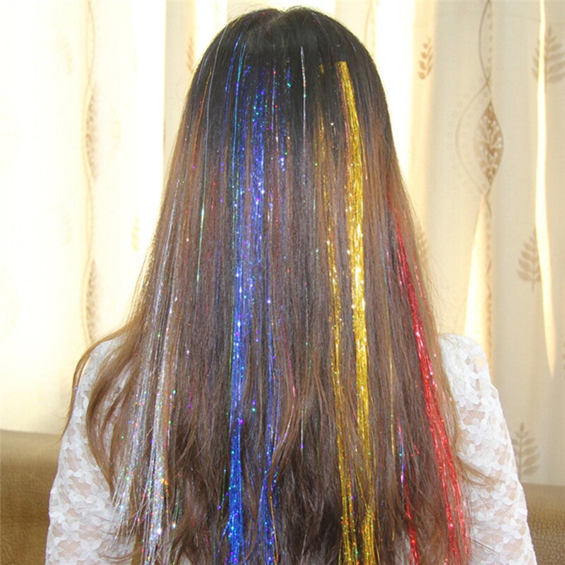 Hår glitter glitter förlängningar highlights falska hårstrån festaccessoarer hårförlängning bröllop fläta dreadlock