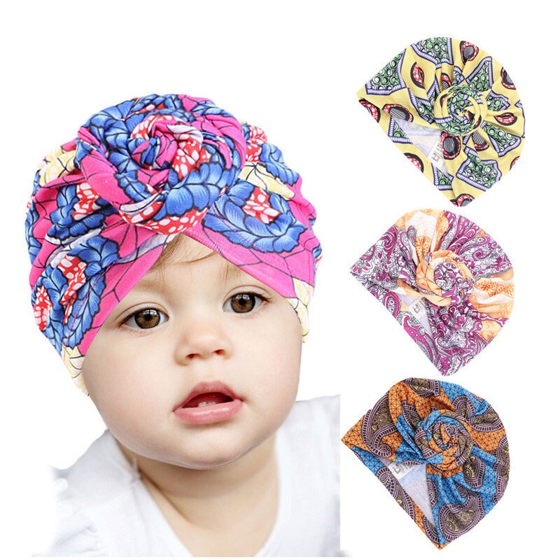 Zomer Baby Tulband Hoeden Meisjes Jongen Kruis Knoop Hoofddoek Mode Print Cap Fotografie Props Beanie Ademend Katoen Kinderen Hoed