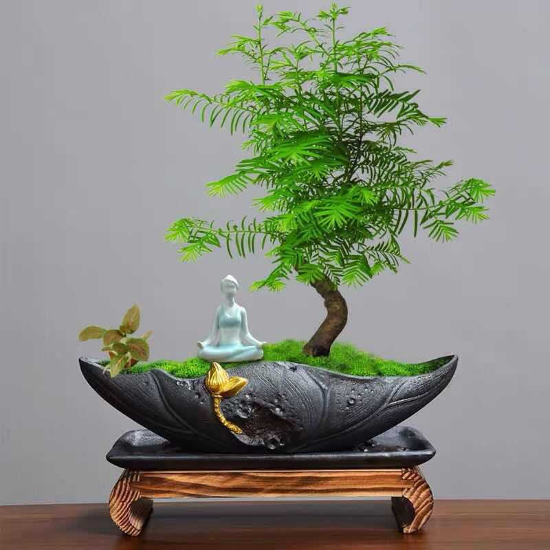 Desktop flower pot landscaping micro landscape bonsai pot ceramic painting gold black pottery pot bamboo planting pot