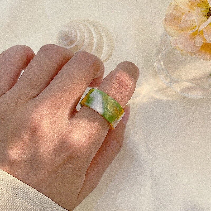 Anillo de resina acrílica Vintage para mujer, sortija abierta de nicho difuminado, dedo índice, anillo redondo geométrico, joyería, 1 Uds.