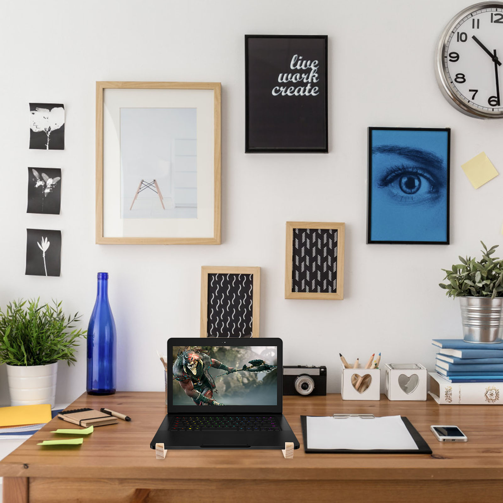 Tabletop Laptop Stand Wooden Laptop Holder Desktop Computer Stand Wood Base